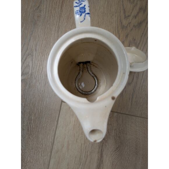 Vintage Blue Onion Ceramic Ironstone Electric Tea Pot White Blue Floral - Picture 9 of 11